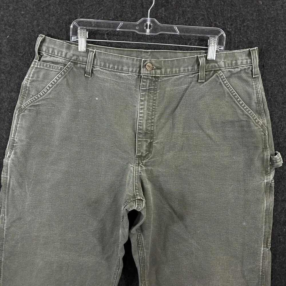 Carhartt Carpenter Pants Men's 38x29 Green Duck Canvas Relaxed Fit Dungaree